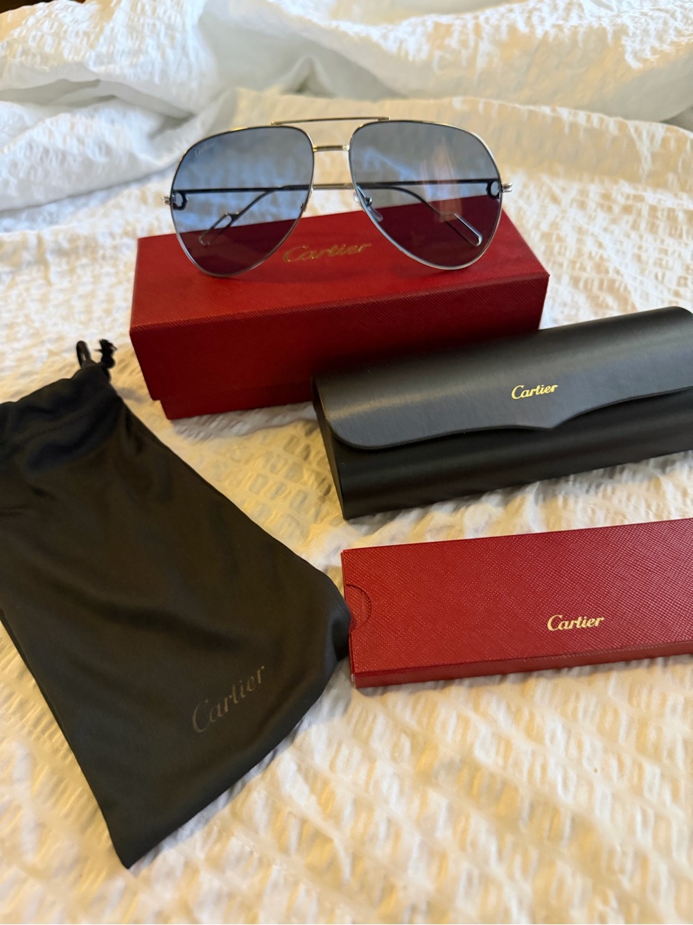 Cartier Men's Silver Frame Sunglasses with Blue Lenses - Picture 10 of 17